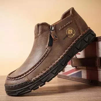 Кожаная повседневная обувь для мужчин, ручная работа, плоская обувь, мужские мокасины, размер плюс 38-48 38 коричневый