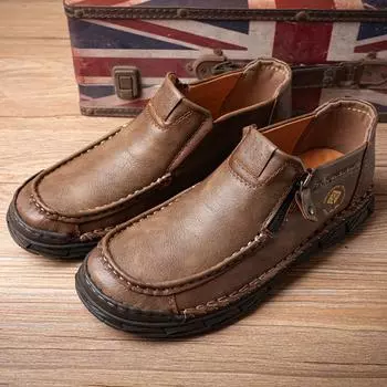 Кожаная повседневная обувь для мужчин, ручная работа, плоская обувь, мужские мокасины, размер плюс 38-48 38 коричневый