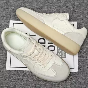 Кожаная повседневная обувь, мужские кроссовки, тренд, новые повседневные туфли из коровьей кожи, легкая дышащая спортивная обувь с мягкой подошвой для мужчин 38 бежевый