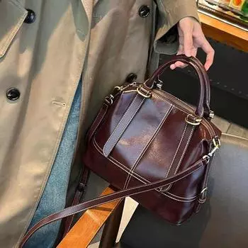 Кожаная повседневная универсальная женская сумка Boston, первый слой из коровьей кожи, большая вместимость, сумка через плечо для женщин