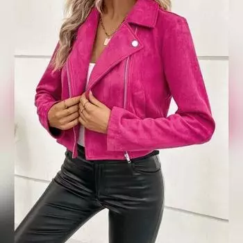 Кожаная праздничная одежда, женская замшевая куртка из 100% овчины Барби, розовая дизайнерская куртка ручной работы XS розовый