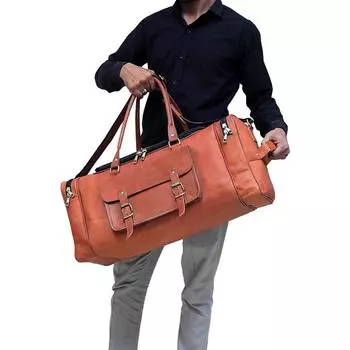 Кожаная прочная сумка для путешествий, спортзала, мужская дорожная сумка, винтажная сумка для выходных 21 x 9 x 9 in коричневый