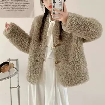 Кожаная пряжка звезда кашемировый мех интегрированный полушубок осень и зима небольшой ароматный ветерок удобный, теплый и нежный ветерок One Size