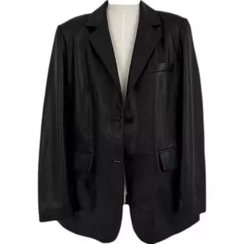 Кожаная ретро-кожаная куртка женская осенняя средняя и длинная M чёрный