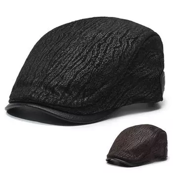 Кожаная ретро-шляпа художника, осенне-зимняя защитная шапка для ушей, берет для мужчин среднего возраста, теплая прогрессивная кепка чёрный