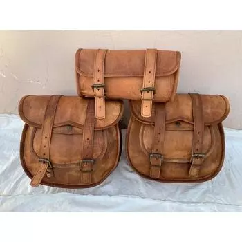Кожаная седельная сумка для мотоцикла, 3 коричневые боковые корзины, седельные сумки для багажа, сумки для инструментов коричневый