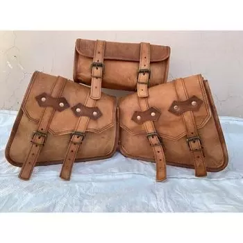 Кожаная седельная сумка для мотоцикла, 3 коричневые боковые корзины, седельные сумки для багажа, сумки для инструментов