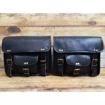Кожаная седельная сумка для мотоцикла, черная сумка, седельные сумки, кофры, 2 боковые сумки для мотоцикла, набор из 2 сумок 11 x 9 x 4 in чёрный