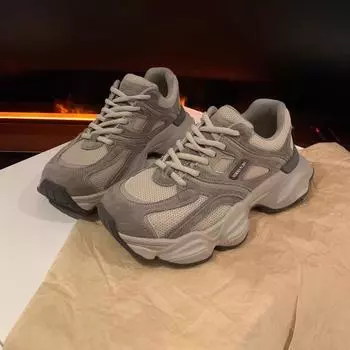 Кожаная сетчатая дышащая обувь с увеличенной круглой головкой и мягкой подошвой, серые туфли для папы, новинка весны для женщин 35 темно-серого