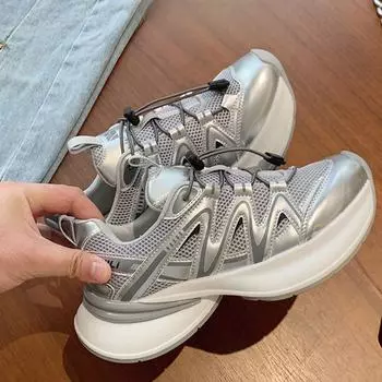 Кожаная сетка, дышащая, толстая подошва, увеличенная, Daddy Shoes, женские летние, новые, легкие, для отдыха на открытом воздухе, кроссовки 35