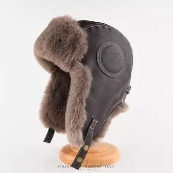 Кожаная шапка Thunderbolt, мужская зимняя утолщенная теплая защита ушей, пилотная круглая кожаная шапка, женская, для езды на велосипеде, холодная шапка One Size коричневый