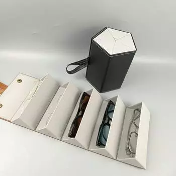 Кожаная шестиугольная коробка ручной работы, креативная упаковочная коробка, многофункциональная коробка для ювелирных очков, солнцезащитные очки хаки