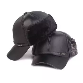 Кожаная шляпа для среднего и пожилого возраста, мужские осенне-зимние бейсболки, теплая толстая бархатная шляпа для папы, кожаная шляпа для старика серый