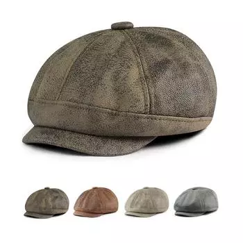 Кожаная шляпа газетчика для женщин, ретро-шляпа художника для мужчин, британская восьмиугольная шляпа чёрный