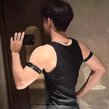 Кожаная спортивная повязка на руку для мальчиков и мужское ожерелье с кольцом на рукав/шею single чёрный