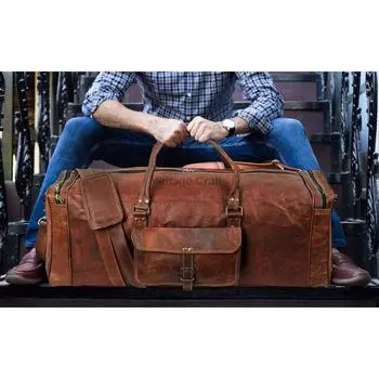 Кожаная спортивная сумка, большой 32-дюймовый одинарный карман | Дорожная сумка для переноски в тренажерном зале Sports Weekender на ночь | Спортивная сумка для мужчин и женщин 32 x 12 x 10 in коричневый