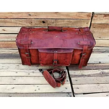 Кожаная спортивная сумка, кожаная сумка для выходных ручной работы, спортивная сумка, спортивная сумка для отпуска, кожаная дорожная сумка, ночная сумка, кожаная дорожная сумка 20 x 10 x 10 in коричневый