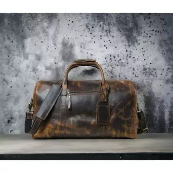 Кожаная спортивная сумка, кожаная сумка для выходных ручной работы, спортивная сумка, спортивная сумка для отпуска, дорожная сумка, ночная сумка Кожаная дорожная сумка для подарка 20 x 9 x 7 in коричневый