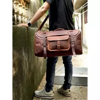 Кожаная спортивная сумка, кожаная сумка для выходных ручной работы, спортивная сумка, кожаная дорожная сумка, ночная сумка, кожаная дорожная сумка, спортивная сумка в подарок 20 x 10 x 9 in коричневый