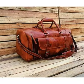 Кожаная спортивная сумка, кожаная сумка для выходных ручной работы, спортивная сумка, спортивная сумка для отпуска, кожаная дорожная сумка, ночная сумка, кожаная дорожная сумка 22 x 11 x 11 in коричневый