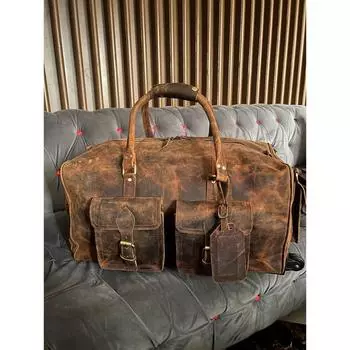 Кожаная спортивная сумка мужская ручной работы, вещмешок-тележка