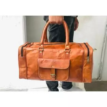 Кожаная спортивная сумка ручной работы 20 дюймов, кожаная дорожная сумка, кожаная спортивная сумка, дорожная сумка, ночная сумка, подарки для него, индивидуальный подарок для мужчин 20 x 16 x 2 in коричневый