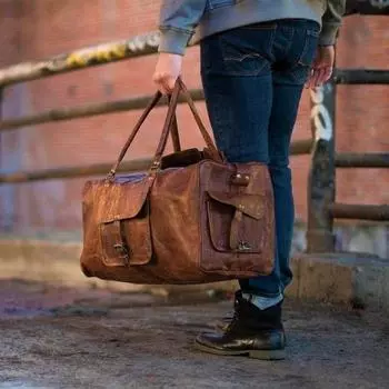 Кожаная спортивная сумка ручной работы, мужская кожаная сумка выходного дня, персонализированная спортивная сумка, спортивная сумка на ночь, кожаная дорожная сумка - лучший подарок жениху 20 x 9 x 9 in коричневый