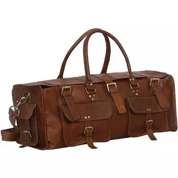 Кожаная спортивная сумка ручной работы, винтажная кожаная спортивная сумка, сумка Overnight Weekender 26 x 10 x 8 in коричневый