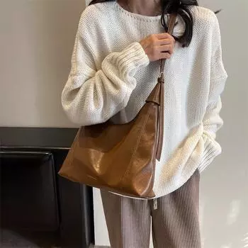 Кожаная сумка большой емкости Женская большая сумка через плечо Сумка через плечо коричневый