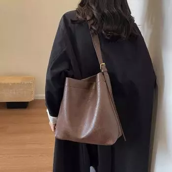 Кожаная сумка большой емкости Женская сумка-ведро Сумка-тоут чёрный