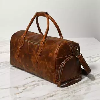 Кожаная сумка буйвола | Спортивная сумка | Сумки выходного дня | Хранение обуви 24 in коричневый
