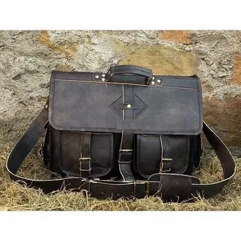 кожаная сумка через плечо, боковая сумка, сумка через плечо, сумка для колледжа, черная сумка, портфель из козьей кожи, сумка унисекс, лучший подарок на Рождество 11 x 15 x 4 in чёрный