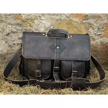 кожаная сумка через плечо, боковая сумка, сумка через плечо, сумка для колледжа, черная сумка, портфель из козьей кожи, сумка унисекс, лучший подарок на Рождество 11 x 15 x 4 in коричневый