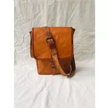 Кожаная сумка через плечо для мужчин и женщин, маленькая сумка-саквояж, сумка, кожаная сумка-мессенджер для мужчин и женщин, кожаная дорожная сумка, сумка-саквояж в деревенском стиле 10 x 8 x 3 in коричневый