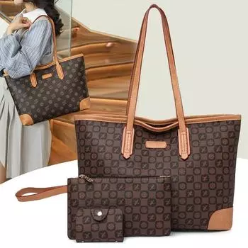 Кожаная сумка через плечо для подмышек, женская большая вместительная сумка-тоут с принтом, набор сумок коричневый