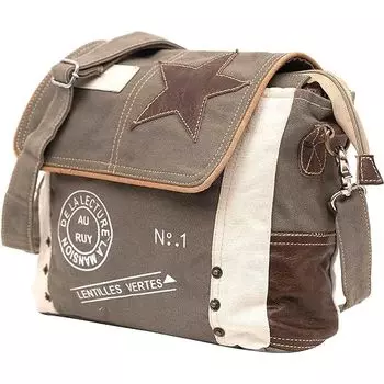Кожаная сумка через плечо Star, регулируемая ручка, холщовая сумка через плечо 12 x 3 x 9 in серый