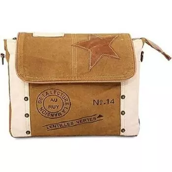 Кожаная сумка через плечо Star, регулируемая ручка, холщовая сумка через плечо 12 x 3.5 x 9 in коричневый/белый