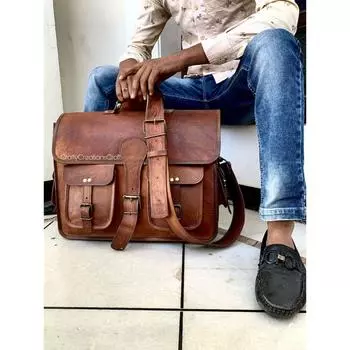 Кожаная сумка через плечо, сумка для ноутбука, портфель, винтажная кожаная сумка, сумка ручной работы 16 x 11 x 4 in коричневый