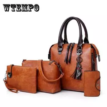 Кожаная сумка через плечо, сумка-тоут Bolsa, 4 шт./компл., женская композитная сумка, женская сумка высокого качества, женский комплект, сумка красный