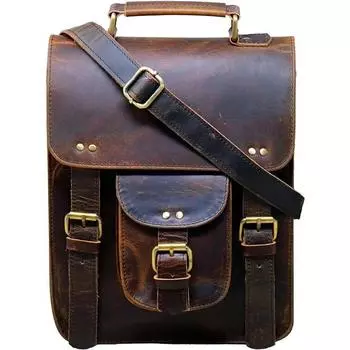 Кожаная сумка через плечо, винтажная сумка через плечо для женщин и мужчин, совместимая с мужским кошельком и планшетом Ipad 11 x 9 x 3 in темно-коричневого