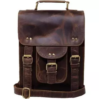 Кожаная сумка через плечо, винтажная сумка через плечо для женщин и мужчин, совместимая с мужским кошельком и планшетом Ipad 11 x 9 x 3 in темно-коричневого