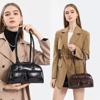 Кожаная сумка для боулинга, сумка с несколькими карманами для подмышек, сумка для поездок на работу, сумка через плечо для женщин чёрный