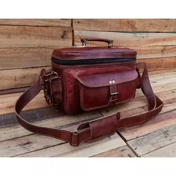 Кожаная сумка для фотоаппарата DSLR, персонализированная сумка для фотоаппарата ручной работы, винтажная сумка через плечо для Nikon, Canon, Sony 12 x 8 x 4 in коричневый