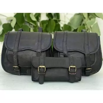 Кожаная сумка для инструментов, не требующая багажа, комбинированный набор 3 в 1, седельная сумка для мотоцикла, подлинная чёрный