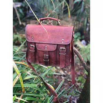 Кожаная сумка для iPad, традиционная сумка с ручкой, коричневая сумка-мессенджер 11х9 дюймов, сумка через плечо для iPad, кожаная сумка для компьютера ручной работы. 11 x 9 x 3 in коричневый