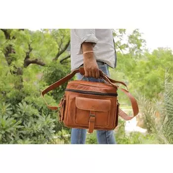 Кожаная сумка для камеры Сумка для камеры DSLR Сумка из натуральной кожи для седла для камеры 11 x 9 in коричневый