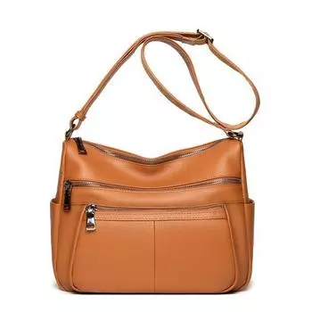 Кожаная сумка для мам, модная, среднего и пожилого возраста, большая вместимость, первый слой, сумка-мессенджер из коровьей кожи светло-коричневого