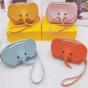 Кожаная сумка для мелочи в виде слона, женская сумка-подвеска, креативная сумка для карт, порт для хранения, красный конверт, застежка-молния, кошелек для монет Black