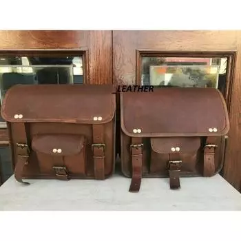 Кожаная сумка для мотоцикла из козы, седельные сумки, боковые кофры, седельная сумка, коричневый инструмент 11 x 9 x 4 in коричневый