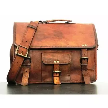 Кожаная сумка для мужчин New Goat Vintage Styel Brown Messenger Портфель для ноутбука через плечо 9 X 11 in коричневый